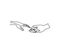 Creation of Adam one line art. Continuous line drawing of gesture, hand, Rescue, helping gesture.