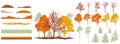 Creation of autumn beautiful park, forest, landscape, woodland, collection of design element. Constructor kit. Silhouettes of bare