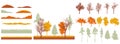 Creation of autumn beautiful park, forest, landscape, woodland, collection of design element. Constructor kit. Silhouettes of bare