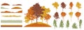 Creation of autumn forest, park, woodland. Set of silhouette of beautiful birch, spruce trees. Vector illustration Royalty Free Stock Photo