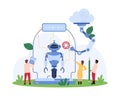 Creation of chat bot, assistant with AI, tiny people and robotic arm building robot