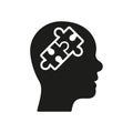 Creation Idea, Person's Brain and Jigsaw Pieces Glyph Pictogram. Puzzle in Human Head Solution Concept Silhouette
