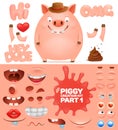 Creation kit of cartoon emoticon pig character Royalty Free Stock Photo