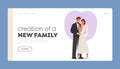 Creation of New Family Landing Page Template. Happy Young Groom and Bride Posing and Hugging on Wedding Ceremony Royalty Free Stock Photo