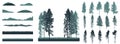 Creation of realistic forest, set of silhouette of beautiful spruce and pines trees. Vector illustration