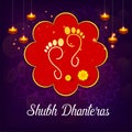 Creative illustration, poster or banner with decorated pot filled with gold coins of Happy dhanteras, diwali festival Royalty Free Stock Photo