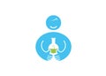 Creative Abstract Body Holding Blue Science Beaker Logo Design Symbol Illustration