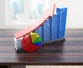 Creative abstract business success, financial growth and development concept: color growing bar charts with red rising arrow Royalty Free Stock Photo