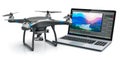 Quadcopter drone and laptop with video software