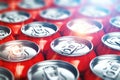 Metal cans with cola refreshing drinks Royalty Free Stock Photo