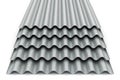 Group of wave shaped zinc-plated metal sheets