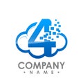 Creative abstract data cloud number four vector logo design temp Royalty Free Stock Photo