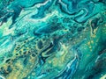 Creative abstract hand-painted background, wallpaper, backdrop, art. Green, gold, blue Royalty Free Stock Photo