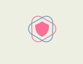 Creative abstract logo icon shield and geometric linear shapes around