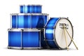 Blue drum set with drumsticks