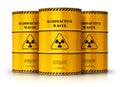 Group of yellow drums with radioactive waste isolated on white b Royalty Free Stock Photo