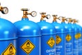 Row of liquefied oxygen industrial gas containers