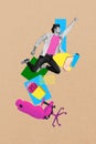 Creative abstract template collage of funny man flying superman career entrepreneur office weird freak bizarre unusual