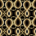 Creative abstract textured gold 3d seamless pattern. Vector black artistic background with doodle interesting shapes, figures, vi