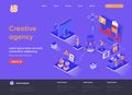 Creative agency isometric landing page. Creative design workshop isometry concept. Professional branding, creativity and ideas Royalty Free Stock Photo