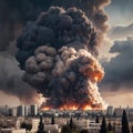 Creative AI illustration of bombed buildings in Israel Palestine Israel conflict War fire and destruction