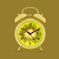 Creative alarm clock with kiwi fruit image over khaki green background. Wake up, deadlines, time. Contemporary art