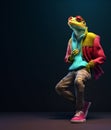 Chameleon reptile full body in hip hop stylish fashion isolated on dark background