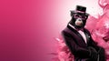 a creative animal concept featuring a monkey adorned in glamorous and fashionable couture high-end outfits, AI-generated