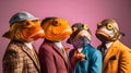 Gang family of fish in vibrant bright fashionable outfits, commercial, editorial advertisement