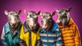 Gang family of tapir in vibrant bright fashionable outfits, commercial, editorial advertisement