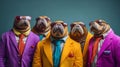 Gang family of walrus in vibrant bright fashionable outfits, commercial, editorial advertisement