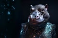 Hippo hippopotamus in disco neon glitter glam shiny glow sequin outfit Royalty Free Stock Photo