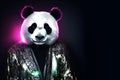 Panda Bear in disco neon glitter glam shiny glow sequin outfit Royalty Free Stock Photo