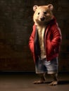 Quokka full body in hip hop stylish fashion isolated on dark background Royalty Free Stock Photo