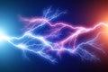 Blue and red lightning arc electric discharge