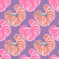 Creative anthurium flowers seamless pattern . Tropical botanical wallpaper. Exotic hawaiian plants backdrop