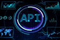 Creative API hologram on blurry background. Application Programming Interface concept. Interaction with digital icons representing Royalty Free Stock Photo
