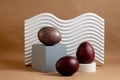 Easter Egg Display with Geometric Shapes and natural Background Royalty Free Stock Photo