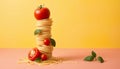 Stacked Spaghetti with Tomatoes and Basil .Generative AI Royalty Free Stock Photo