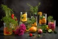 creative arrangement of fruit and herbs to complement beverage