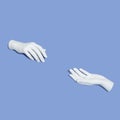 Creative arrangement with plastic human hands on blue background.