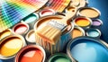 Spectrum of Possibilities with Open Paint Cans and Colorful Splashes