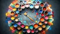 Spectrum of Possibilities with Open Paint Cans and Colorful Splashes