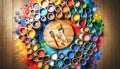 Spectrum of Possibilities with Open Paint Cans and Colorful Splashes