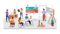 Creative Art Class Workshop with Students Painting Vector, vector design Generative AI Royalty Free Stock Photo