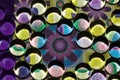creative art 3d futuristic background, illustrated flower and beads that reflect vivid colors differently, modern design wallpaper