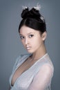 Creative art make-up and hairstyle. Portrait of beautiful asian girl. Royalty Free Stock Photo