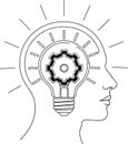 Creative artificial intelligence showing brain gears icon inside head as a thinking process and innovation Royalty Free Stock Photo