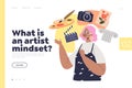 Creative artist mindset concept of landing page with cartoon female of artistic creative thinking