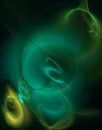 Creative and artistic abstraction with circles, curves, blurriness and haziness in green and yellow colors on dark background. Royalty Free Stock Photo